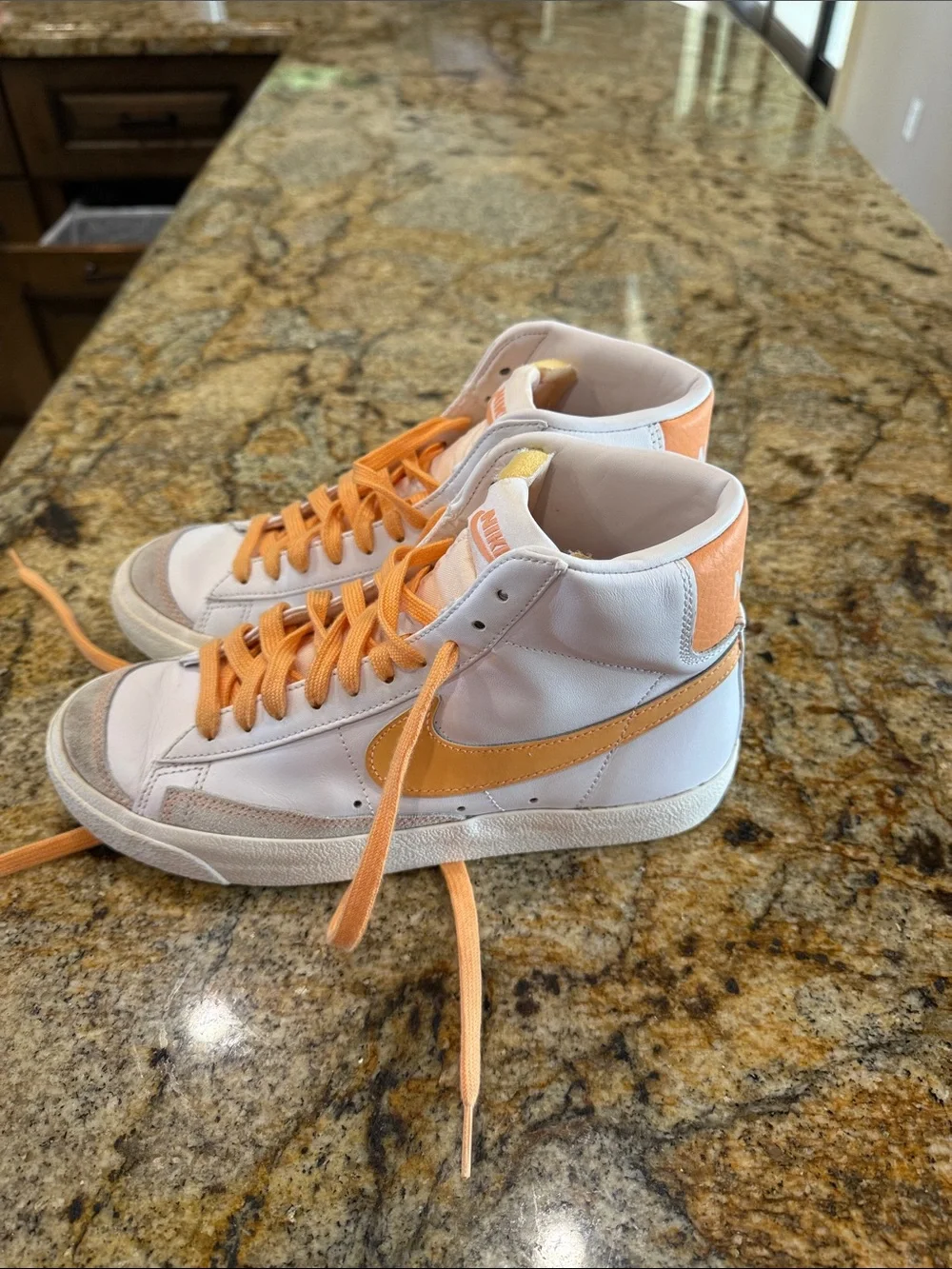 Nike White and Orange High-Top Sneakers